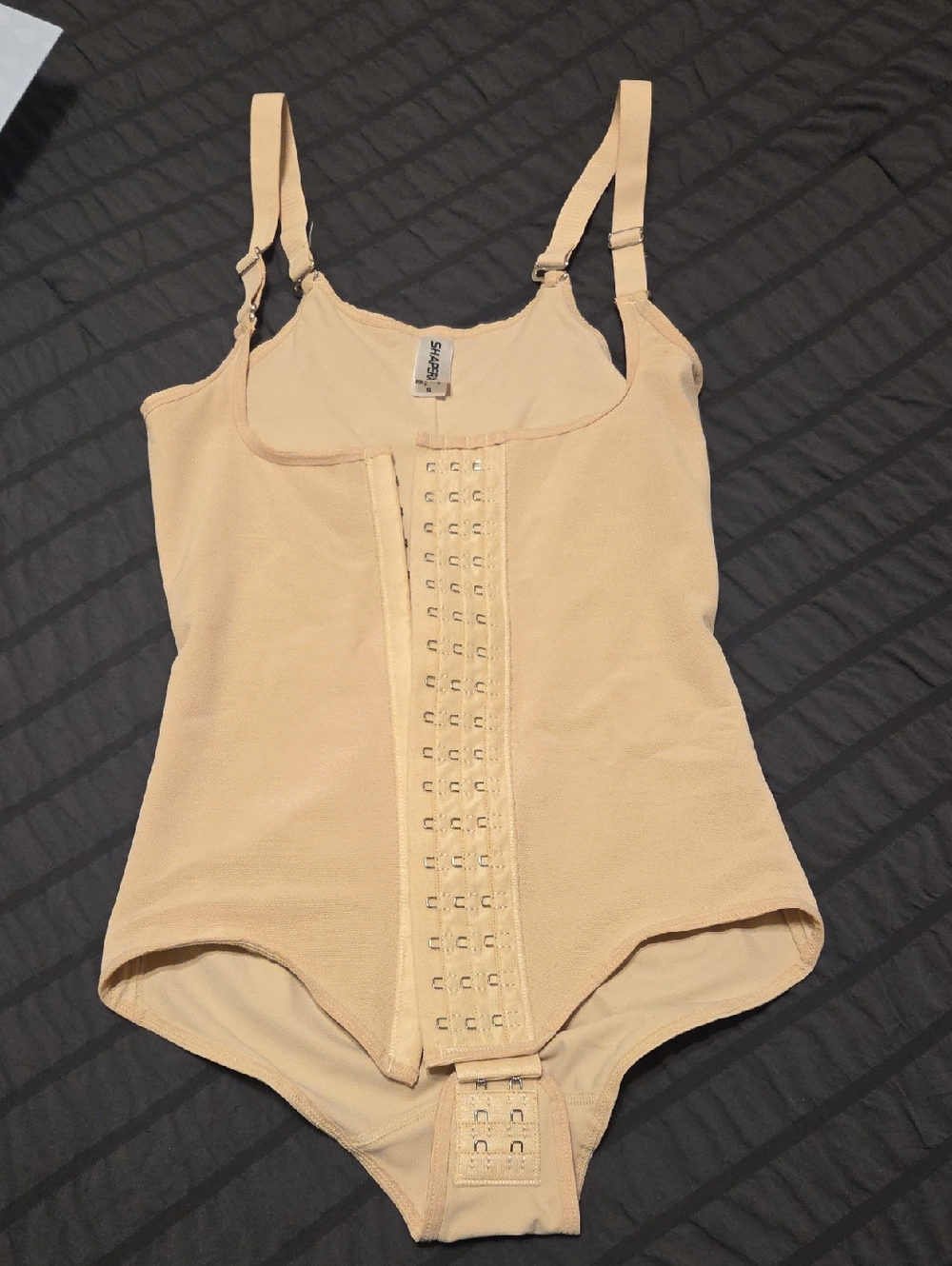 Beige Hook-and-Eye Shapewear Bodysuit